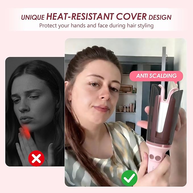 2PCS Automatic Curling Iron 1 Inch with 3 Temps Rotating Curling Iron 2-Way Rotation Hair Curler Ionic Ceramic Coating Anti-Scald &amp Tangle Auto Shut-Off for Hair Styling (Pink) (Pink*2PCS)