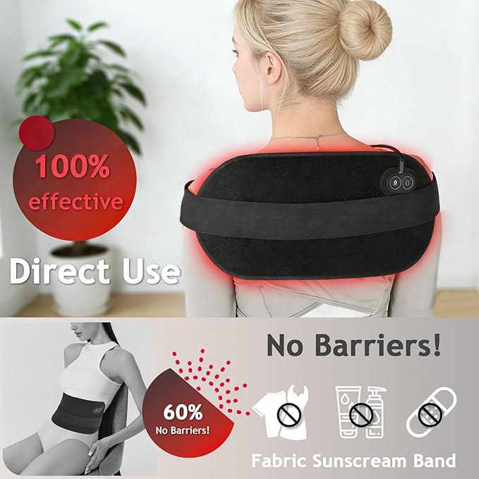 Red Light Therapy Pad for Body-660nm 850nm Dual Wavelength Heating Pad red Light Therapy wrap for Back Waist Shoulder Knee use Portable red Light Belt 5 Heat Levels Dual Straps for Gift(Plug-in Only）