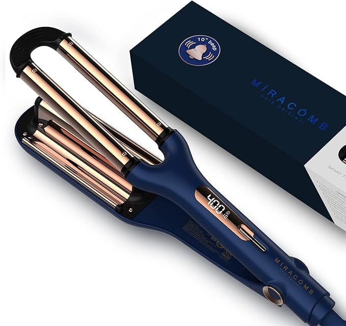 MIRACOMB Titanium Deep Waver Iron Ion Technology Digital Heat Settings Auto Off Dual Voltage (12.2 inches Wavy Hair Hair Waver)