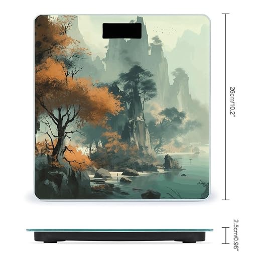Landscapes and Trees Scale for Body Weight Anti-Slip Tempered Glass Digital Bathroom Scales Clear LCD Display Weighing Scale Safe Rounded Corners Smart Scales