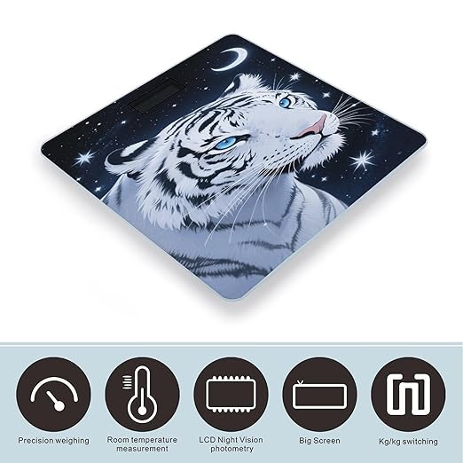 Tiger and Moon Weight Scale Large Bathroom Scales Digital Weight with Bright LED Display Non Slip Automatic Weighing Scale Fashion Weighing Machine for Body