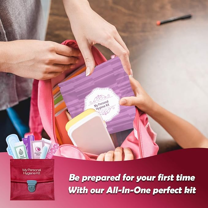 Pink Style Menstrual Kit All-in-One 10 Pack | Convenience on The Go | Period Kit Pack for Travelling Tweens &amp Teenagers or just When You’re Out | Individually Wrapped Feminine Hygiene Product
