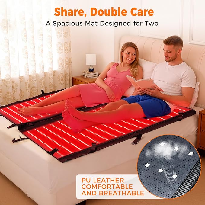 1000 LEDs Dual Full Body Red Light Therapy Mat Red Light Therapy Blanket 2in1 LEDs(660nm&amp 850nm) Premium Leather Adjustable Timer &amp Intensity