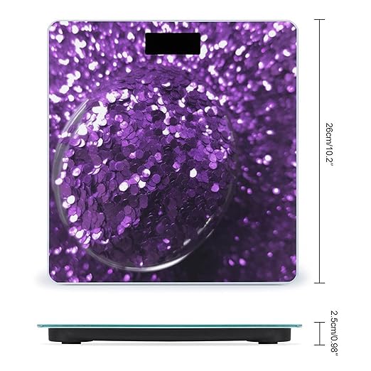Beautiful Purple Glitter Scale for Body Weight Precision Bathroom Weighing Scales with Back Lit LCD Display Sturdy Tempered Glass Body Weight Scales Digital Bathroom Scale 400lb