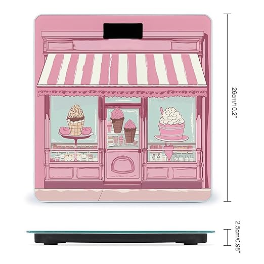 Ice Cream Store PinkScale for Body Weight with LCD High Precision Weighing Scales Fashion Sturdy Tempered Glass Weight Scales Easy-to-Read Digital Bathroom Scale for Daily 400lb