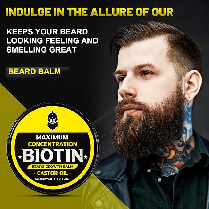 Beard Balm Maximum Concentration BIOTIN with Castor Oil and Argan &amp Jojoba Oils Promotes Beard Growth Styles Strengthens &amp Softens Beards &amp Mustaches 2 OunceSandalwood