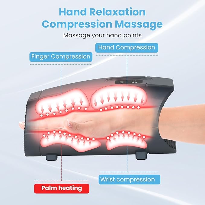 JQX Hand Massager with Heat and Compression Cordless Electric Hand Massager 3 Levels Pressure for Finger Gifts for Women Men(Grey)