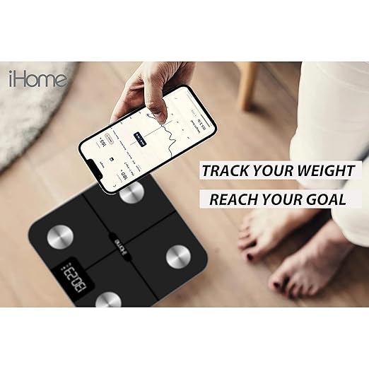 iHome Digital WiFi Smart Scale for Body Weight Weight Scale Including BMI Body Fat Muscle Mass Batteries Included (Black Smart WiFi)