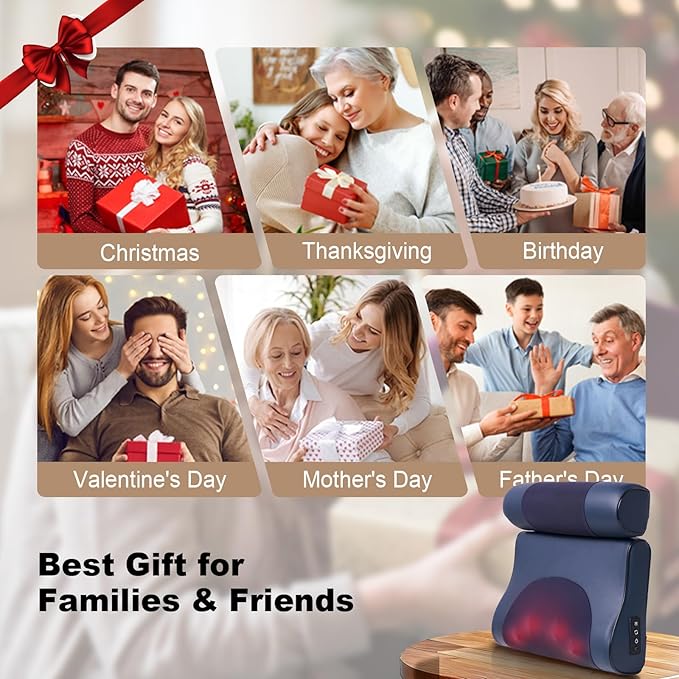 Cornfair's Shiatsu Neck and Back Massager with Heating - 4D Kneading Nodes 3 Modes 3 Speeds - Cordless Electric Massage Pillow for Full Body Relaxation at Home Office - Great Holiday Gift