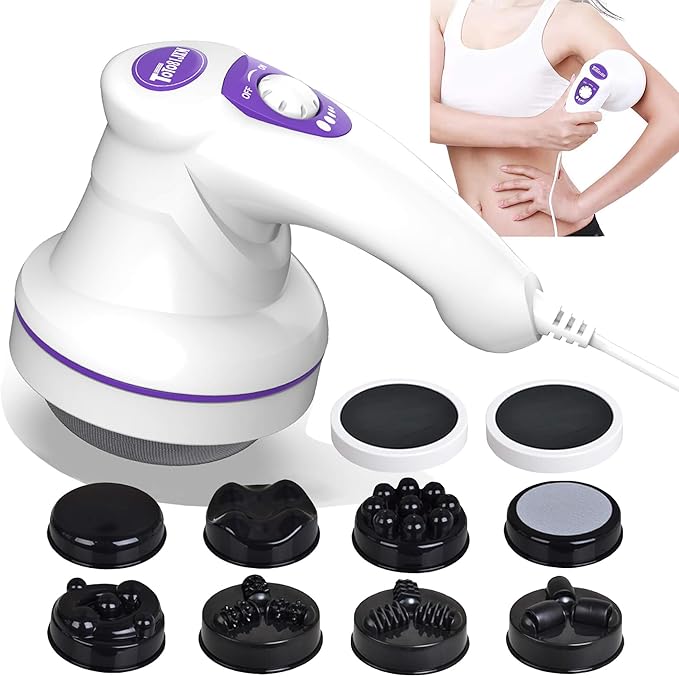 Electric Cellulite Massager – Body Sculpting Machine with 8 Massage Heads Lymphatic Drainage &amp Skin Tightening for Belly Stomach Leg Lipo Roller Massager After Surgery Adjustable Speed.