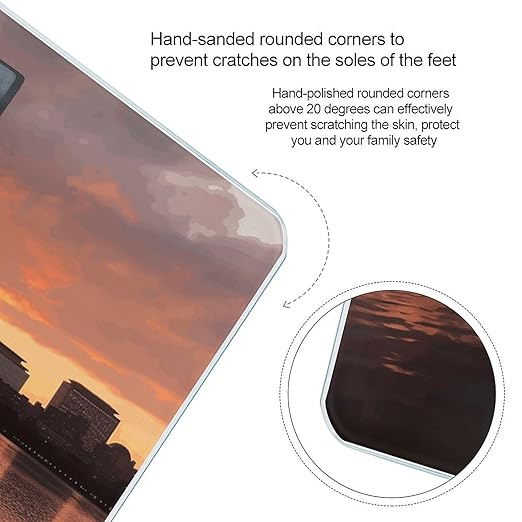 Boston Charles River City Skyline Sunset Scale for Body Weight Safe Rounded Corners Tempered Glass Digital Bathroom Scale LED Display 400lb Capacity Weight Scales with High Precision Sensors