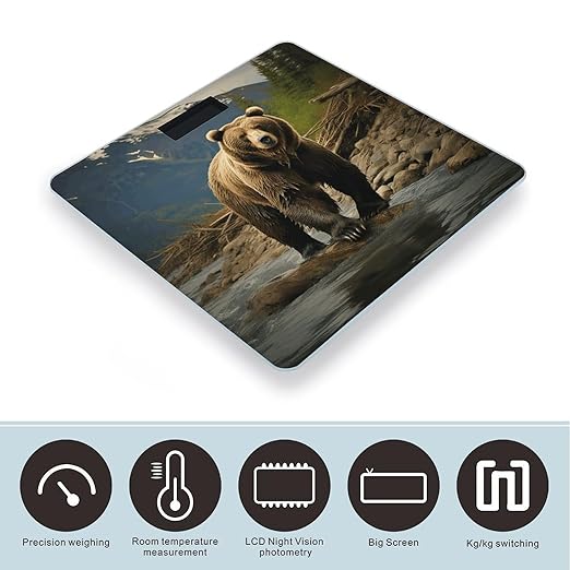 Brown Bear Scale for Body Weight Highly Accurate Digital Bathroom Scale Sturdy Tempered Glass Weighing Scales with LCD Display Fashion Body Fat Smart Scales 400lb