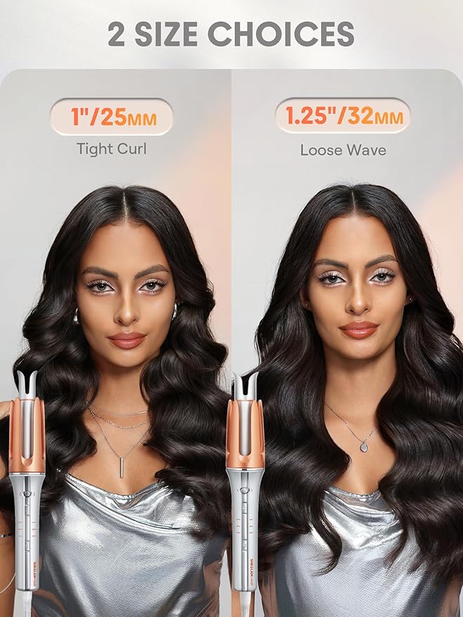 SHEGLAM Automatic Curling Iron 1 inch with 3 Temperatures Fast Heating 2-Way Rotation Automatic Shut-Off Anti-Scald Anti-Tangle Rotating for Hair Styling