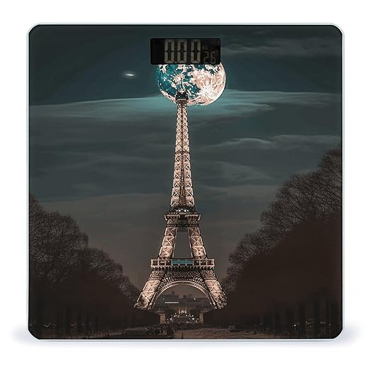 Full Moon Paris Eiffel Tower Digital Bathroom Scale for Body Weight Weighing Scale with Backlit LCD Display High Precision Measurements &amp Measures Weight Up to 180kg