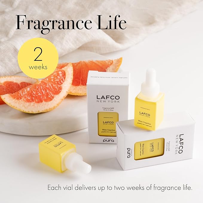 LAFCO New York Pura Smart Device Refill White Grapefruit - Pack of 2 - Each Vial Delivers Up to 2 Weeks of Fragrance Life - Made in the USA