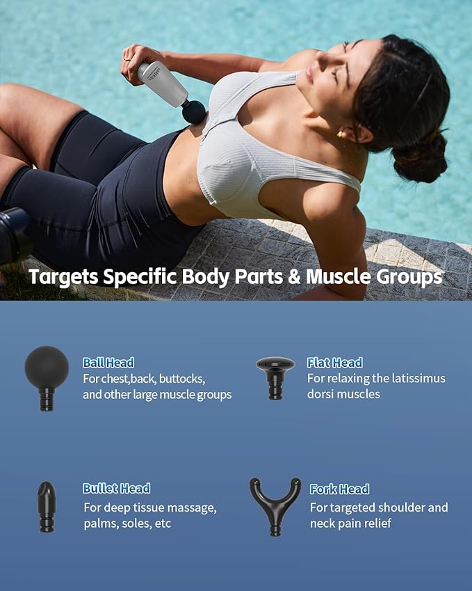 2-in-1 Detachable Percussion Massage Gun with Extension Handle Back Massager for Pain Relief Deep Tissue Muscle Massager for Arm Shoulder Lower Back Thigh Waist Grey