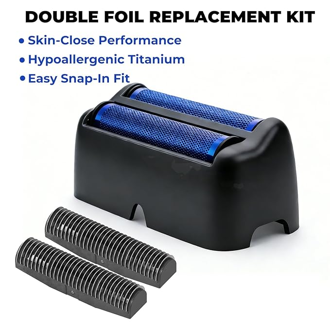 Replacement Foil and Cutter for BaBylissPRO UV Double Foil Shavers - Hypoallergenic Extra-close Shaver Replacement Headfor use with UV Foil Shavers ONLY (Gray（FXLRF2）)