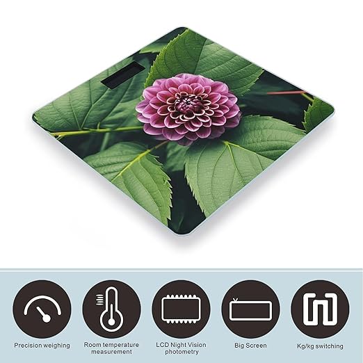 Flower Leaves Purple Red Flower Scale for Body Weight Digital Bathroom Scale Toughened Glass High Precision Scales for Body Weight with Large LCD Backlight Display Weight Scales