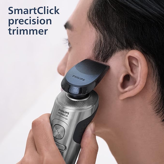 Philips Norelco S9000 Prestige Electric Shaver with Qi-Charger Precision Trimmer and Premium Case SP9872/86