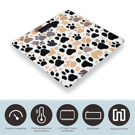Cute Dog Paw Prints Scale for Body Weight Sturdy Tempered Glass Weighing Scales with LCD Display Accurate Digital Bathroom Scale Convenient Body Fat Smart Scales Easy Read