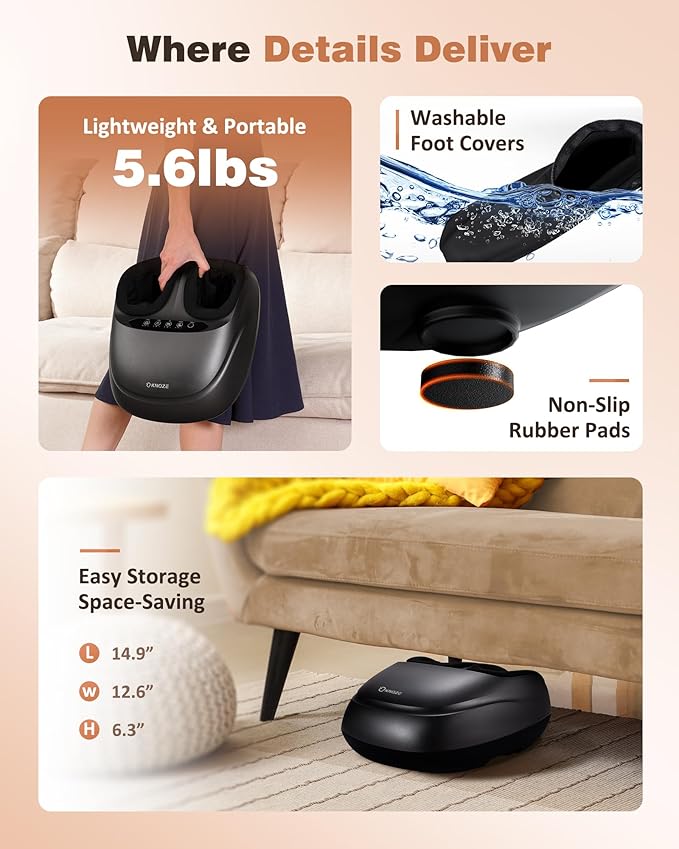 KNQZE Shiatsu Foot Massager with Heat and Compression Deep Kneading Foot Massage for Plantar Fasciitis Relief Remote Control Multi Massage Modes Auto Shut-Off Timer FSA Eligible Mothers Day gift