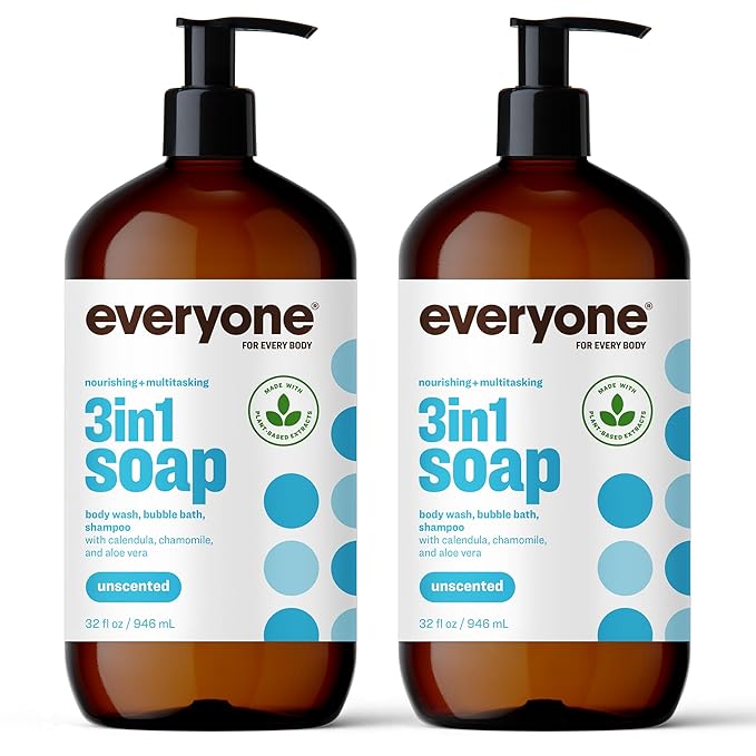 Everyone 3-in-1 Soap Body Wash Bubble Bath Shampoo 32 Ounce (Pack of 2) Unscented &amp Liquid Hand Soap Refill 1 Gallon Meyer Lemon and Mandarin