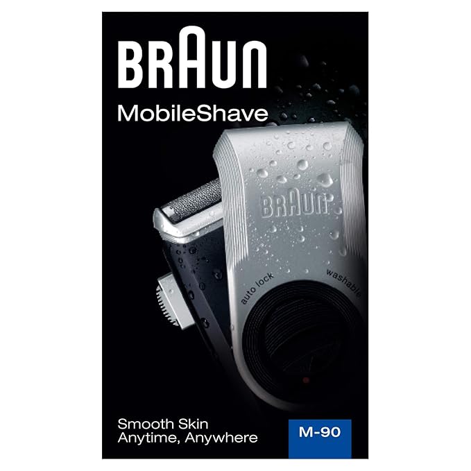 Braun MobileShave M-90 Travel Shaver Silver (Precision Trimmer Smart Foil Wide Floating Foil Washable)