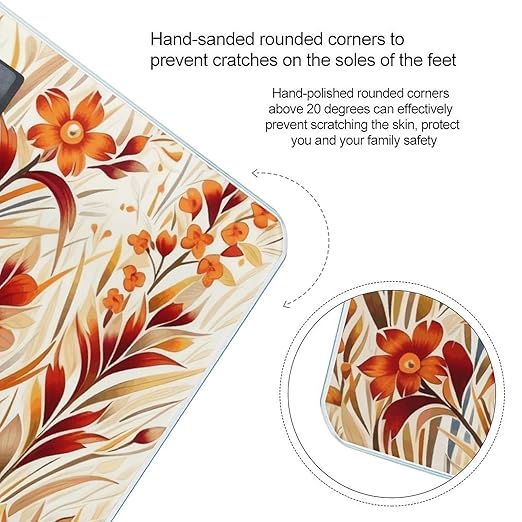 Painted with Flowers and Grass Scale for Body Weight Anti-Slip Tempered Glass Digital Bathroom Scales Clear LCD Display Weighing Scale Safe Rounded Corners Smart Scales