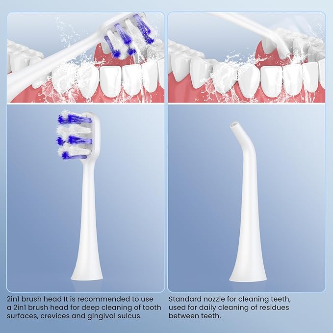 Electric Toothbrush with Water Flosser 2 in 1 Cordless Toothbrush and Water Flosser ComboWater Flosser for Travel and Home (White)