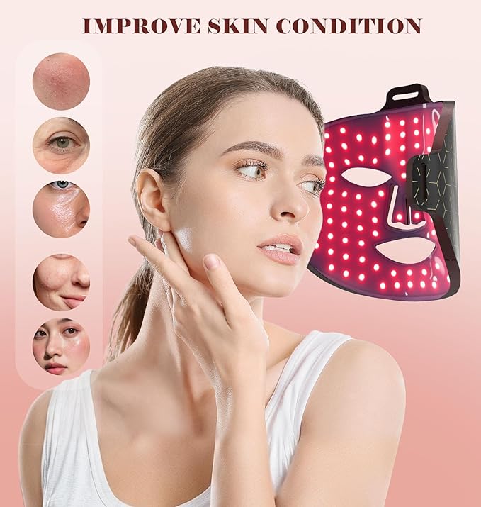 Red Light Therapy for Face 8 Modes Portable Led Face Mask Light Therapy with Remote Near-Infrared 850nm Wavelength with Timing Function for Anti-Aging Skincare at Home Travel