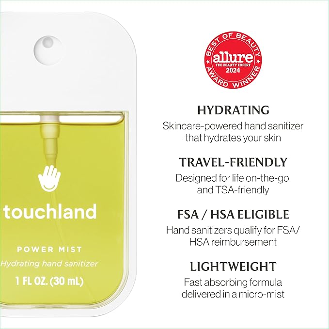 Touchland Hydrating Hand Sanitizer Spray – Blossom Trio Set (Pure Lavender Vanilla Blossom Rainwater) – 3 x 1 FL OZ Travel Size Mists