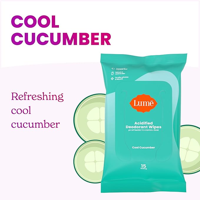 Lume Whole Body Deodorant - 2-Pack Smooth Solid Stick (Unscented) and Acidified Deodorant Wipes (Cool Cucumber) - Aluminum Free Baking Soda Free and Skin Safe