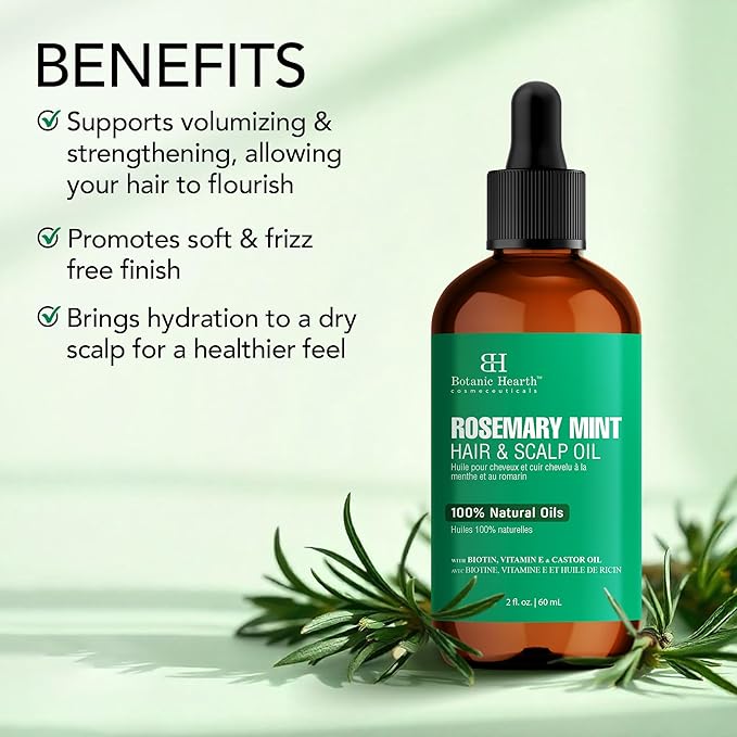 Botanic Hearth Rosemary Mint Hair Oil 2 fl oz + Tea Tree Body Wash 16 fl oz – Hair &amp Body Care Combo with Pure Tea Tree Oil – Refreshing Cleanse – Sulfate &amp Paraben Free – For Men &amp Women