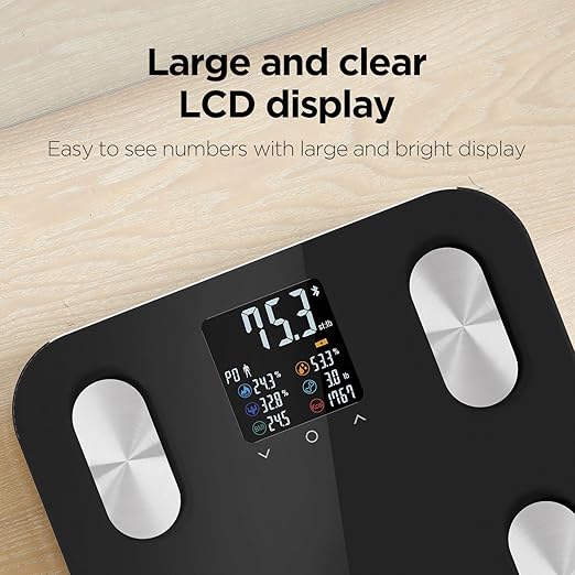 mooas Smart Scale for Body Weight Fat Bluetooth Scale Digital Bathroom Scale with BMI Body Fat Muscle Mass Composition LCD Accurate Wi-Fi Bluetooth Scale for Home Smartphone App 396 lbs (Black)
