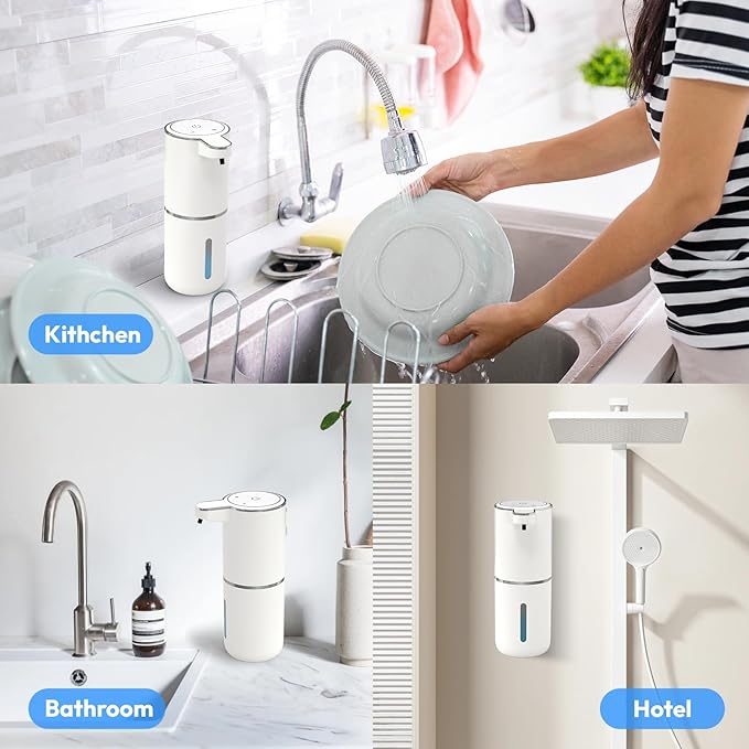 2 Pack Automatic Soap Dispenser TouchlessLiquid Hand Soap Dispenser 12.8oz Electric Wall Mounted Smart for Bathroom and Kitchen Dish SoapEasy for Toddlers(White)