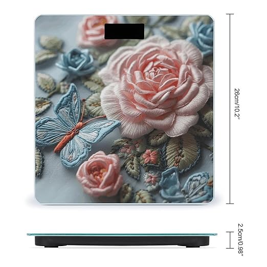 Embroidered Pink Roses Scale for Body Weight Precision Bathroom Weighing Scales with Back Lit LCD Display Sturdy Tempered Glass Body Weight Scales Digital Bathroom Scale 400lb