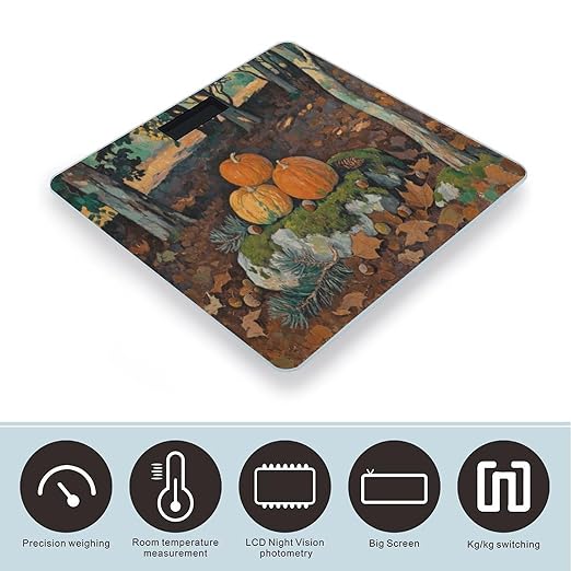 Leaves Pumpkin Bathroom Scale for Body Weight Bathroom Digital Electronic Weighing Scale with Back Lit LED Display Sturdy Tempered Glass Weight Watchers Scales 400lb