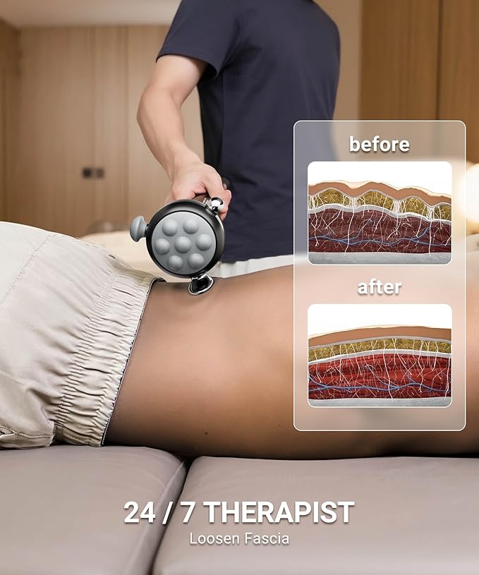 HYAKO Pro Max Therapy Massager - 6500 RPM Pro-Grade Deep Tissue Vibration for Full Body Pain Relief &amp Fascia Release | for Large Muscles &amp Sensitive Areas | Handheld Portable Massage Gun (Grey