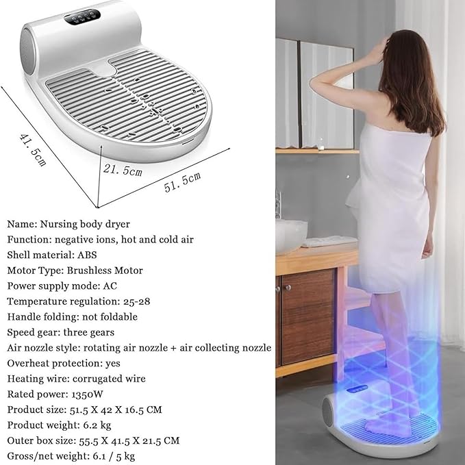 NYMFEA Body Dryer Body Dryer After ShowerNegative Ions Body Heater Blow Dryer Body Hair Dryer with Gravity Sensor Natural Warm Air Wind and Cool WindNoscale