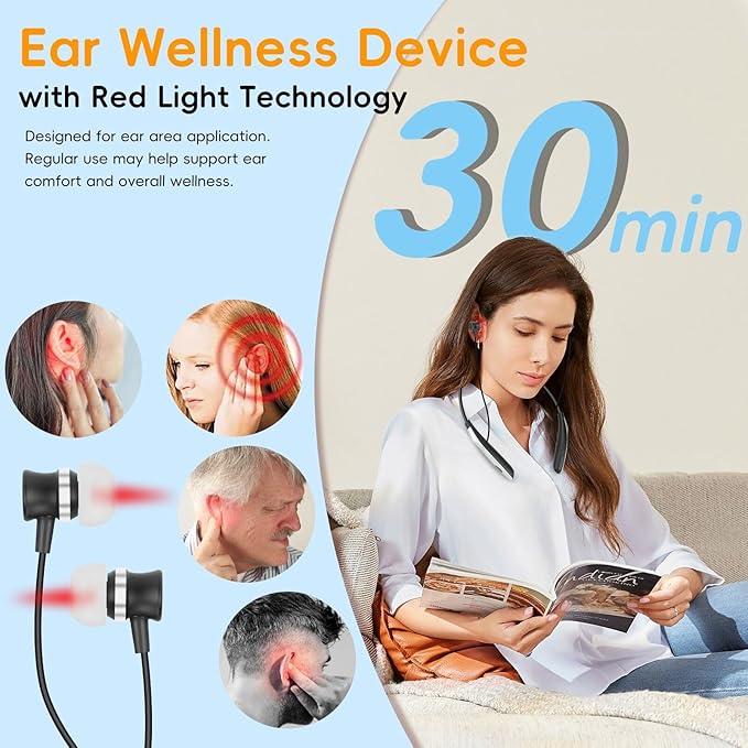 2 in 1 Ears &amp Nasal Wellness Red Light Therapy Tinnitus Relief for Ringing Ears Therapy Device Neck Hanging Redlight Earbuds with Washable Silicone Covers &amp Sleeves 30-min Timer