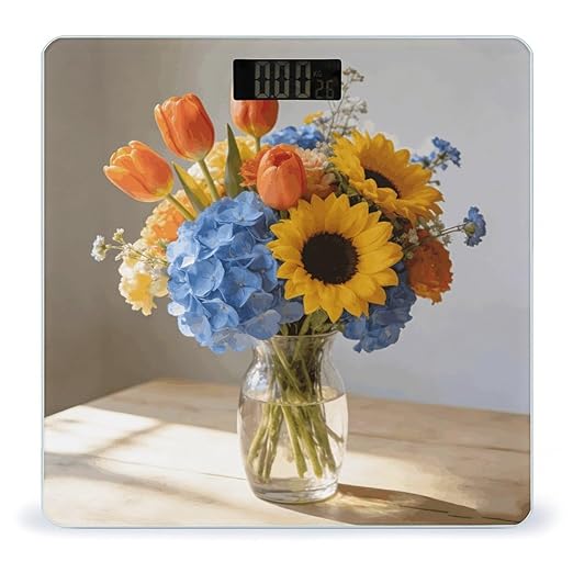Ambrosia Floral Smart Scale for Body Weight Digital Bathroom Scale Toughened Glass Weight Scale with Large LCD Backlight Display High Precision Scales Weighing Machine