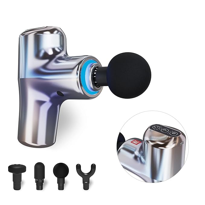 Master Massage General Vibration Mini Massage Gun With 6 Levels Speed 4 Head Attachment &amp 3 Color Options With Drawstring Pocket Silver