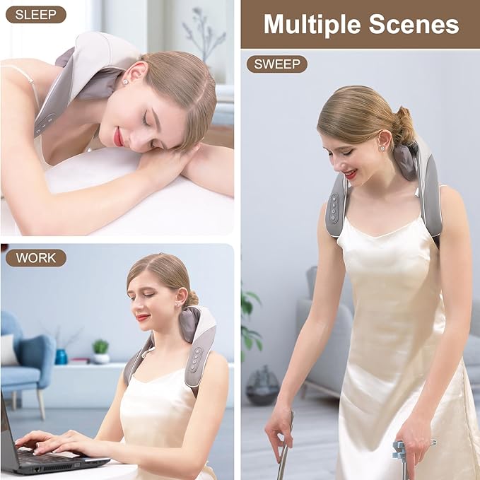Neck and Shoulder Massager with Soothing Heat Deep Tissue Kneading Shiatsu Massage Pillow for Back Leg Body Pain Relief Electric Full Body Massager for Christmas Gifts