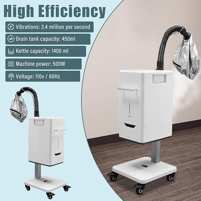 Nano Hair Steamer Anion Hair Color Processor 110V 500W Professional Hair Care Hair Repair Salon Spa Kit with Wheels Vertical Nano Hair Steamer Machine Beauty Salon Hair Steamer
