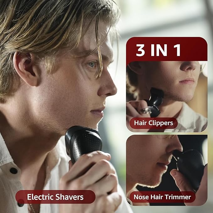 Cordless Electric Razor for Men: 3-in-1 Electric Shavers for Men - IPX7 Waterproof &amp Precision Blades - Turbo Speed Travel Kit for Beard Nose Sideburns