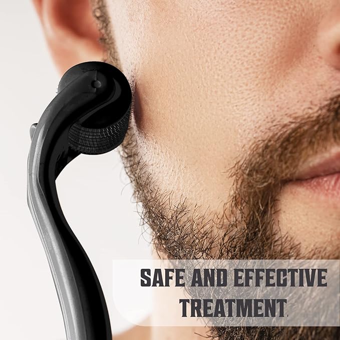 Beard Growth Kit - Oil Balm Serum Derma Roller &amp Wooden Comb for Beard &amp Mustache Growth
