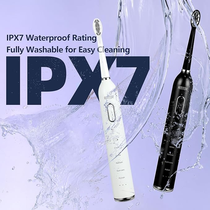 CWX Sonic Electric Toothbrush Wireless Fast Charging 5 Cleaning Modes 3 Intensity Settings 60 Days Battery Life 2 Min Smart Timer 4 Brush Heads &amp Travel Case IPX7 Waterproof
