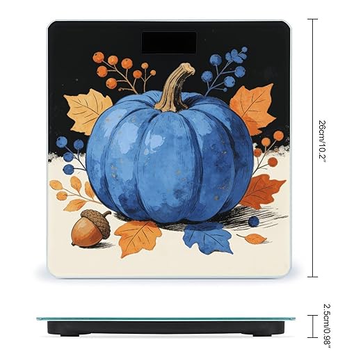 Autumn Pumpkin Blue Smart Scale for Body Weight Digital Bathroom Scale Toughened Glass Weight Scale with Large LCD Backlight Display High Precision Scales Weighing Machine