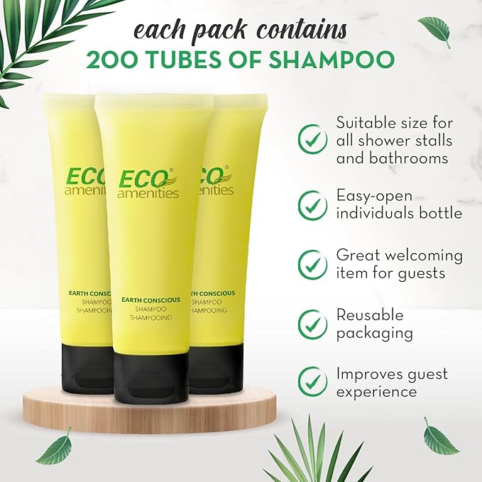 ECO amenities Travel Shampoo Tubes - Hotel Shampoo Supply - TSA-Approved Travel Essentials - 1 fl oz Pack of 200 Clear Flip-Cap Tubes Green Fragrance
