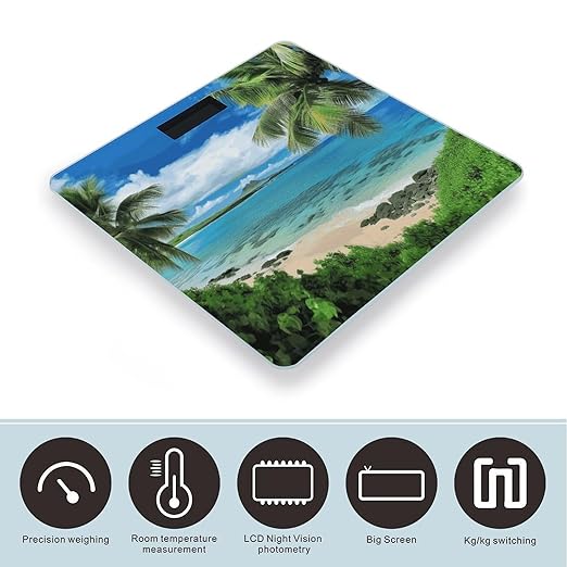 Tropical Palm Tree Hawaii Beach Bathroom Scale Weight Scale for Body WeightHighly Accurate Digital Weighing Machine Clear LED Display Digital Bathroom Body Scale 400lb/182kg